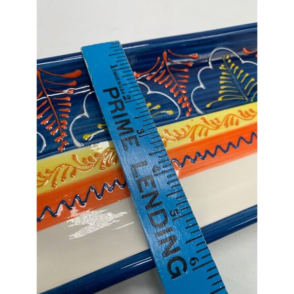 Handcrafted Spanish Ceramic Serving Tray With Vibrant Blue Yellow & Orange - Picture 3 of 6